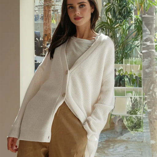 Women's relaxed V-neck knit cardigan - MRSLM