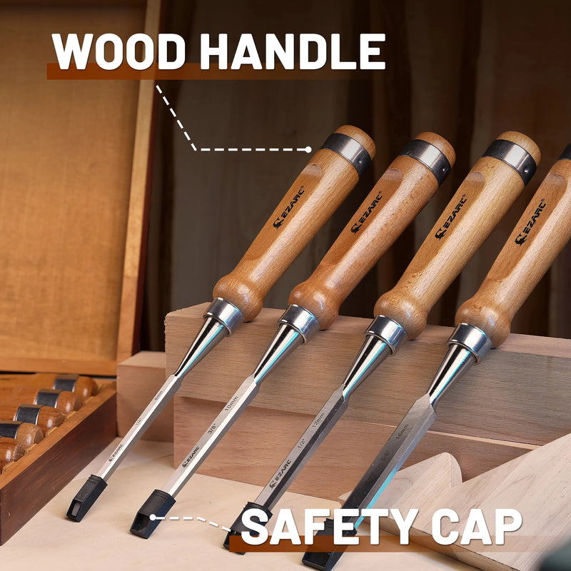 6-piece wood chisel set with wooden case, view 3 - MRSLM