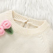 newborn baby girl knit bodysuit and floral hat set, view 6 - MRSLM