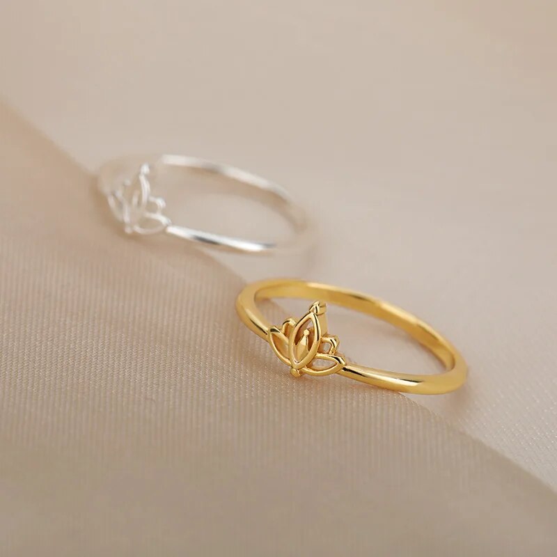 Stainless steel lotus flower ring, view 4 - MRSLM