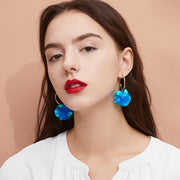 blue flower ball circle earrings, view 3 - MRSLM