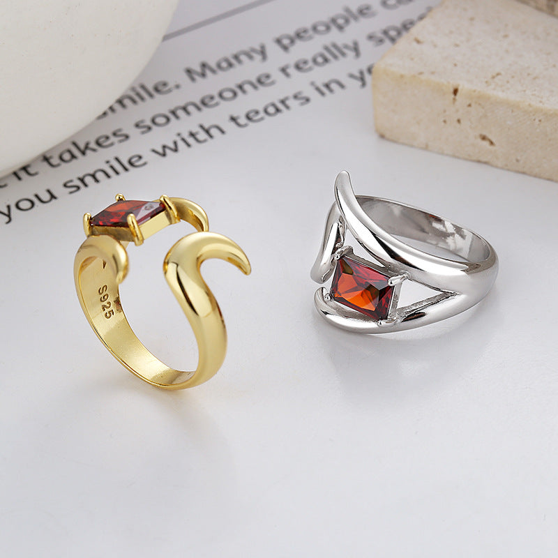S925 silver red zircon open ring, view 4 - MRSLM