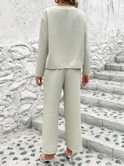 plaid long sleeve lace-up top and pants set, view 5 - MRSLM