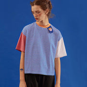 striped cartoon patch t-shirt - MRSLM
