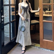 ink butterfly suspender dress, view 3 - MRSLM