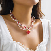 strawberry heart pearl choker necklace, view 5 - MRSLM