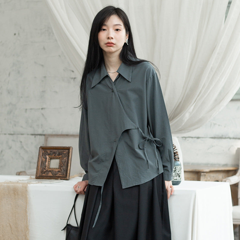 side lace-up waist loose shirt, view 2 - MRSLM