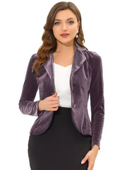Women's fitted velvet button-front blazer, view 8 - MRSLM