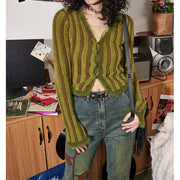 women's retro v-neck short knit cardigan, view 2 - MRSLM