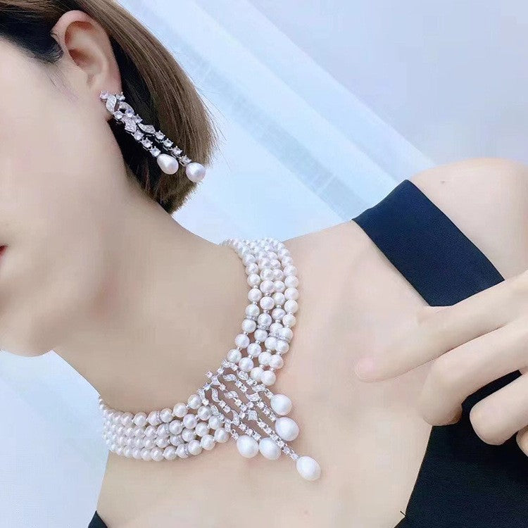 four-layer pearl clavicle necklace, view 7 - MRSLM