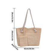 woven summer straw tote bag with mini purse, view 6 - MRSLM