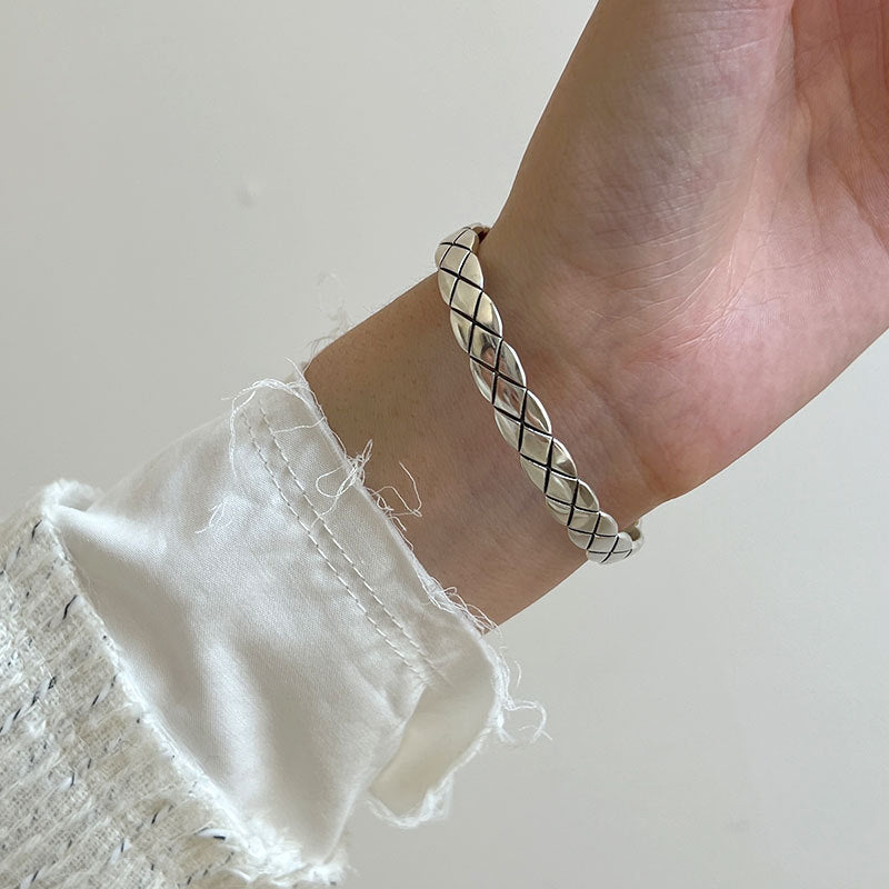 retro sterling silver bangle, view 3 - MRSLM