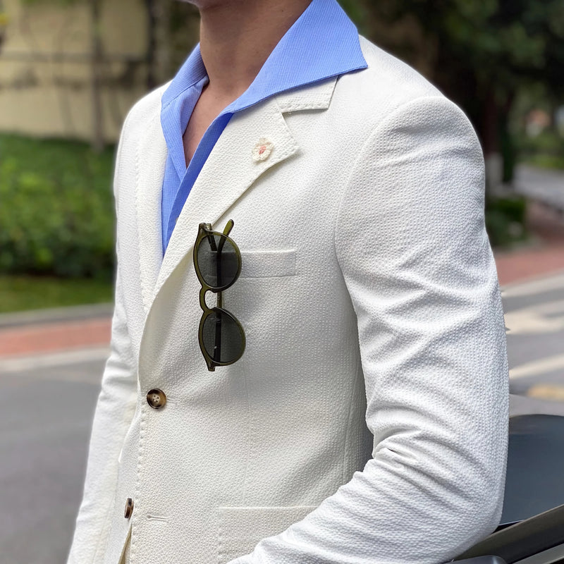 white seersucker slim fit suit, view 4 - MRSLM