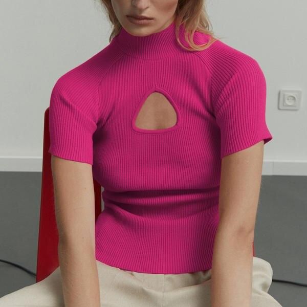 Women's half high collar knitted pullover, view 2 - MRSLM