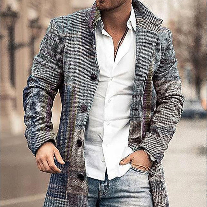 Men's stand collar plaid casual coat, view 2 - MRSLM