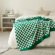 checkerboard plaid cotton knitted blanket, view 8 - MRSLM