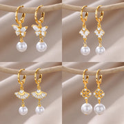 butterfly imitation pearl dangle earrings, view 11 - MRSLM