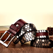 Wide rivet studded leather belt, view 8 - MRSLM