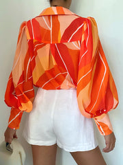 women's printed lantern sleeve summer shirt, view 5 - MRSLM