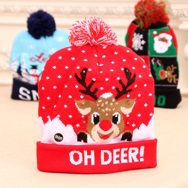 Light-up LED Christmas knit beanie with pom-pom, view 7 - MRSLM