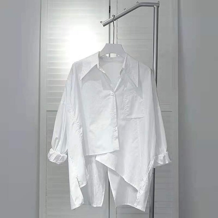 women's thin loose back slit long sleeve shirt, view 7 - MRSLM