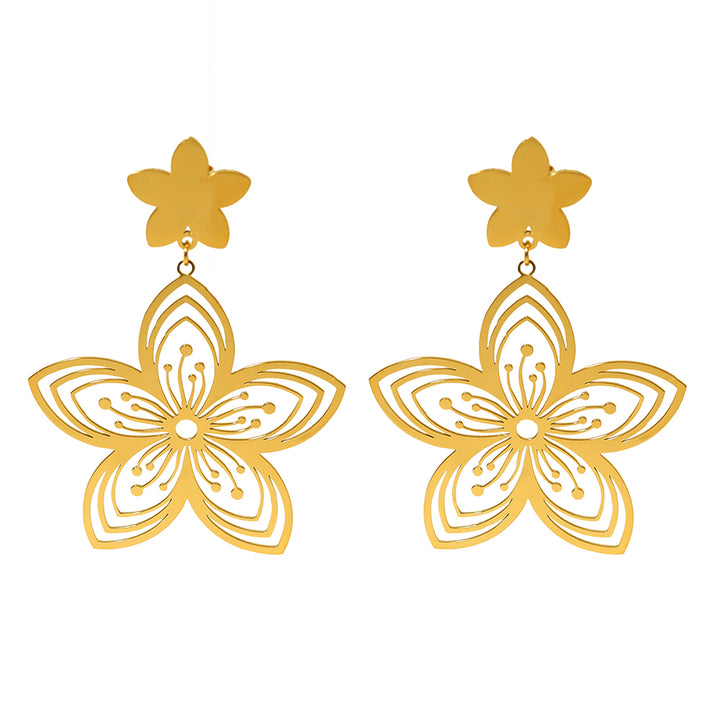 Gold Plated Stainless Steel Flower Drop Earrings