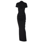 deep V pleated long dress, view 5 - MRSLM