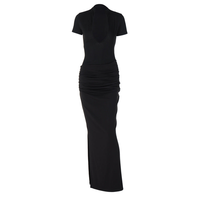 deep V pleated long dress, view 5 - MRSLM