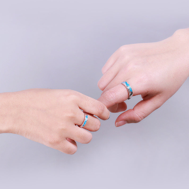 couple sterling silver ring flowing water band - MRSLM