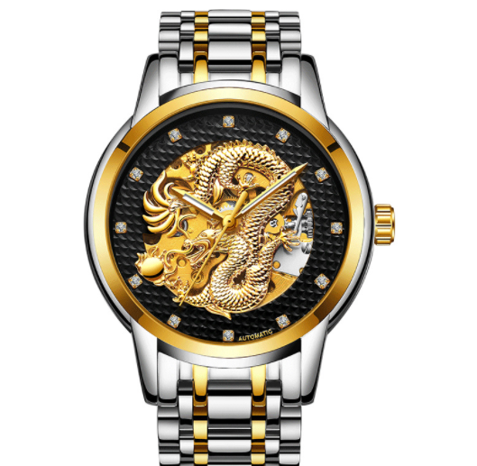 gold skeleton automatic dragon watch, view 5 - MRSLM
