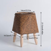 nordic woven plant stand with wooden legs, view 6 - MRSLM