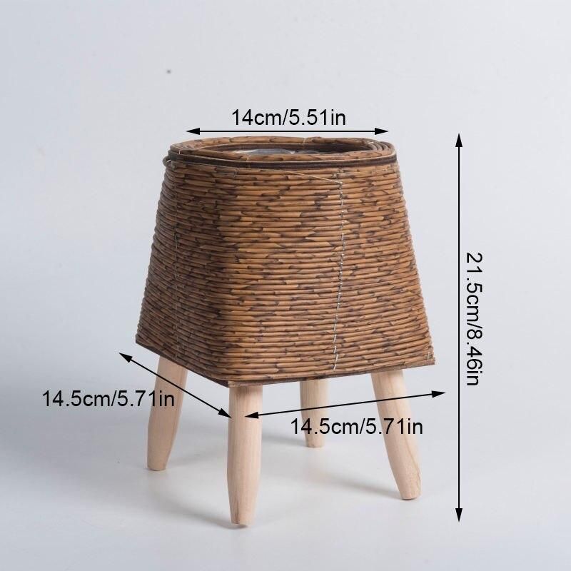 nordic woven plant stand with wooden legs, view 6 - MRSLM