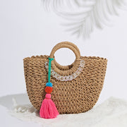handwoven rattan beach handbag, view 2 - MRSLM