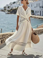 v-neck pleated maxi dress, view 12 - MRSLM