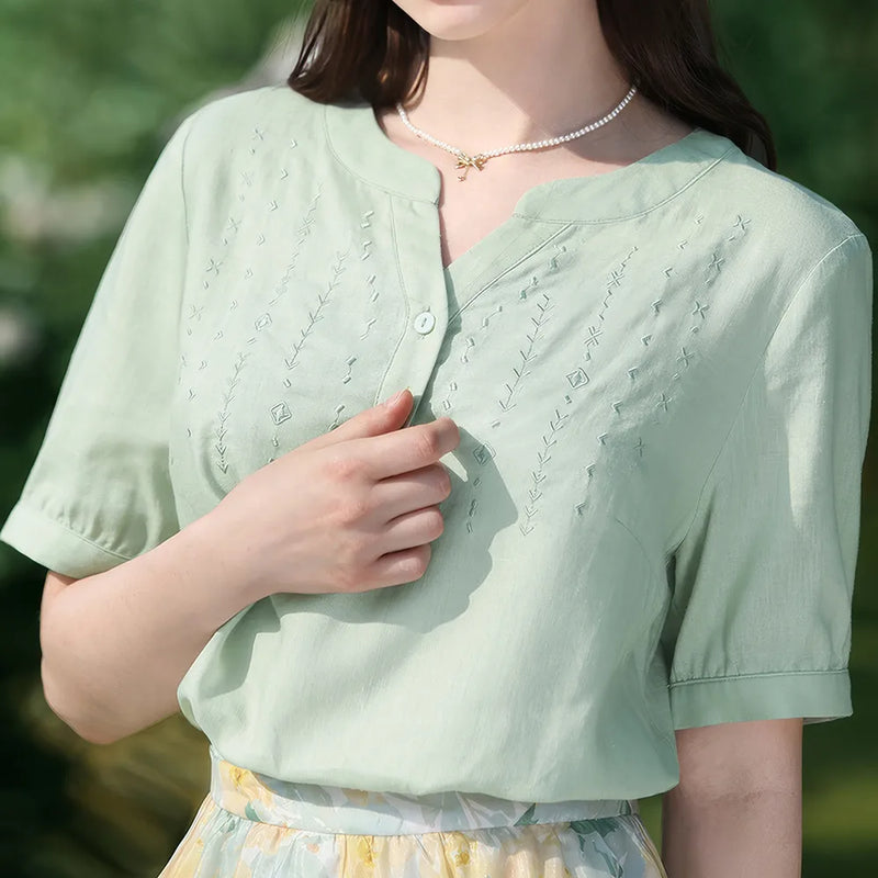 embroidered v-neck blouse, view 4 - MRSLM