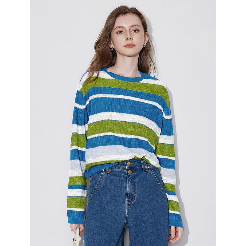 women's striped knitted sweater, view 3 - MRSLM