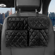 leather car seat back organizer with phone and umbrella holder, view 5 - MRSLM