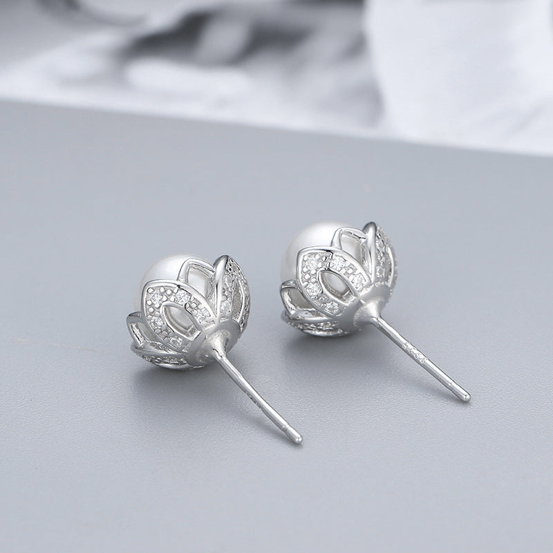 S925 silver flower pearl stud earrings, view 7 - MRSLM