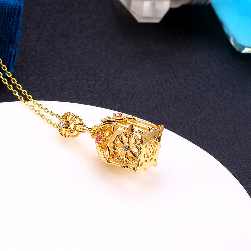 Fairy Tale Pumpkin Carriage Three-dimensional Design Can  The Bird Cage Necklace
