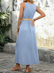 Round-neck sleeveless split dress with buttons, view 6 - MRSLM