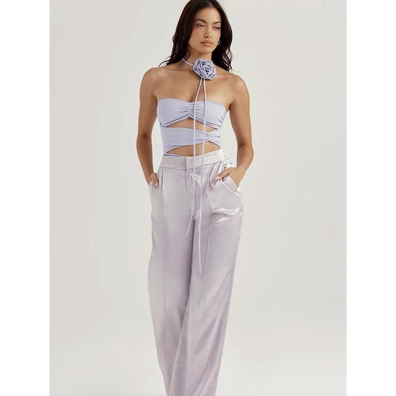 purple off-shoulder ruched bodysuit, view 6 - MRSLM