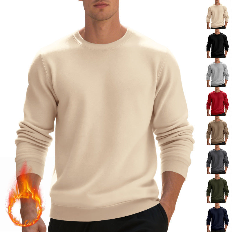 Fleece-lined Crew Neck Sweater Male Loose Casual Top