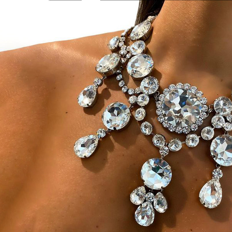 rhinestone pendant necklace and earrings set, view 5 - MRSLM