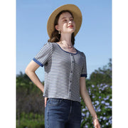 summer striped slim-fit knit tee, view 3 - MRSLM