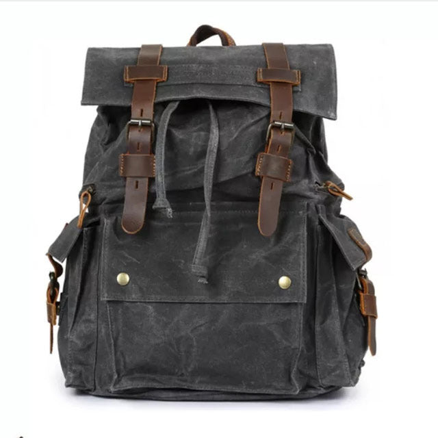 retro waxed canvas backpack, view 4 - MRSLM