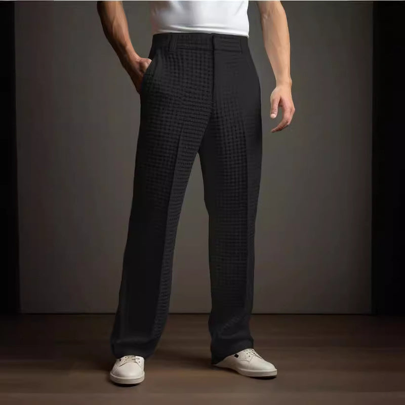 men's straight waffle-knit suit pants, view 2 - MRSLM