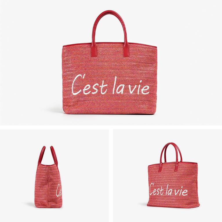 casual straw tote bag with letter decoration, view 10 - MRSLM