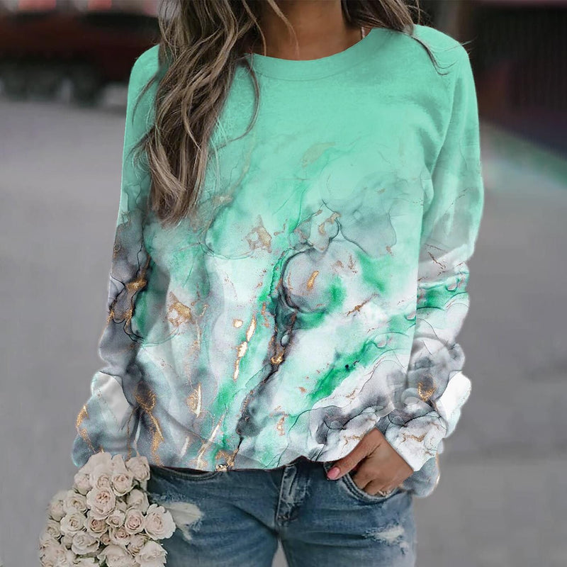 geometric print loose round neck sweater, view 2 - MRSLM