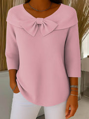 knitted bow solid color sweater, view 11 - MRSLM