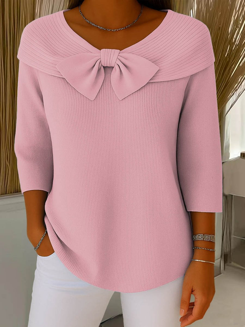 knitted bow solid color sweater, view 11 - MRSLM
